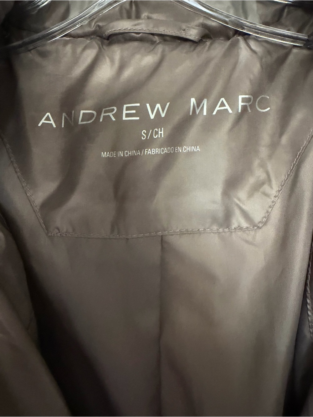 Andrew Marc Quilted Long Puffer Coat Size S Metallic Taupe Mauve Hooded Zip - Picture 6 of 11
